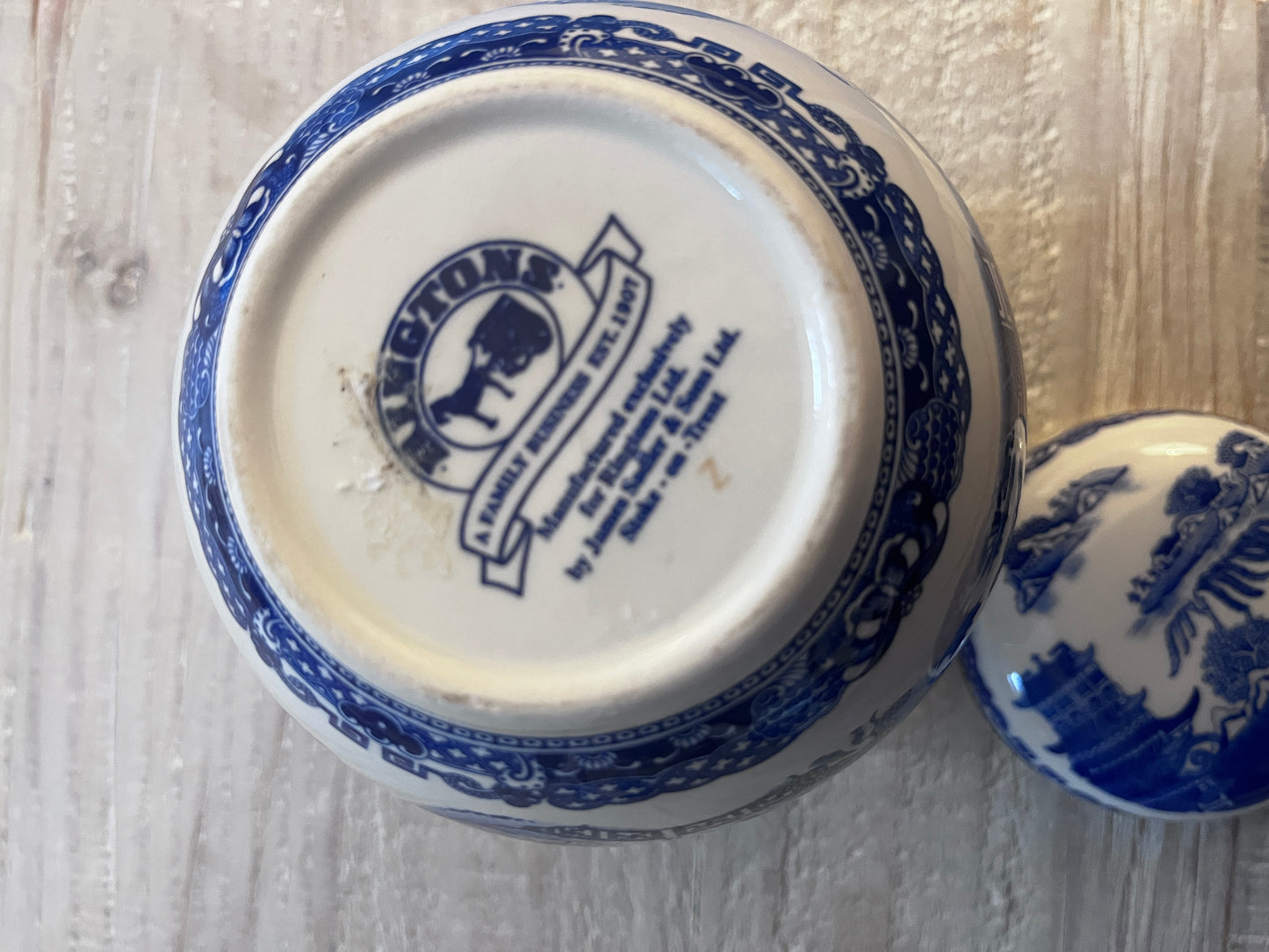 Vintage Ringtons Blue & White Tea Set – Willow Pattern Wade Ceramics Teapot, Jug & Tea Caddy