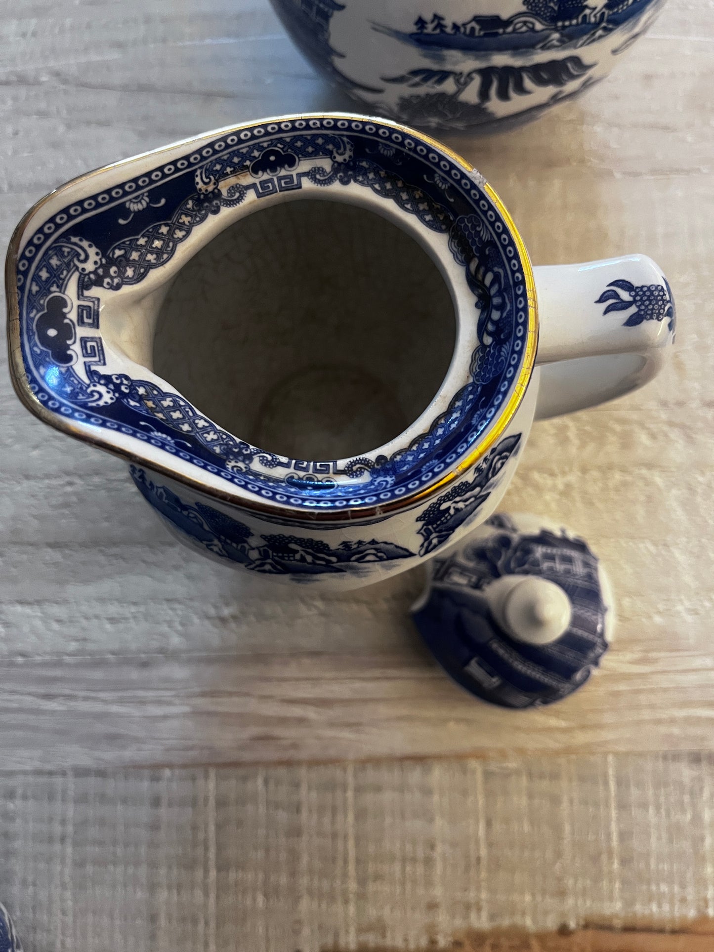 Vintage Ringtons Blue & White Tea Set – Willow Pattern Wade Ceramics Teapot, Jug & Tea Caddy