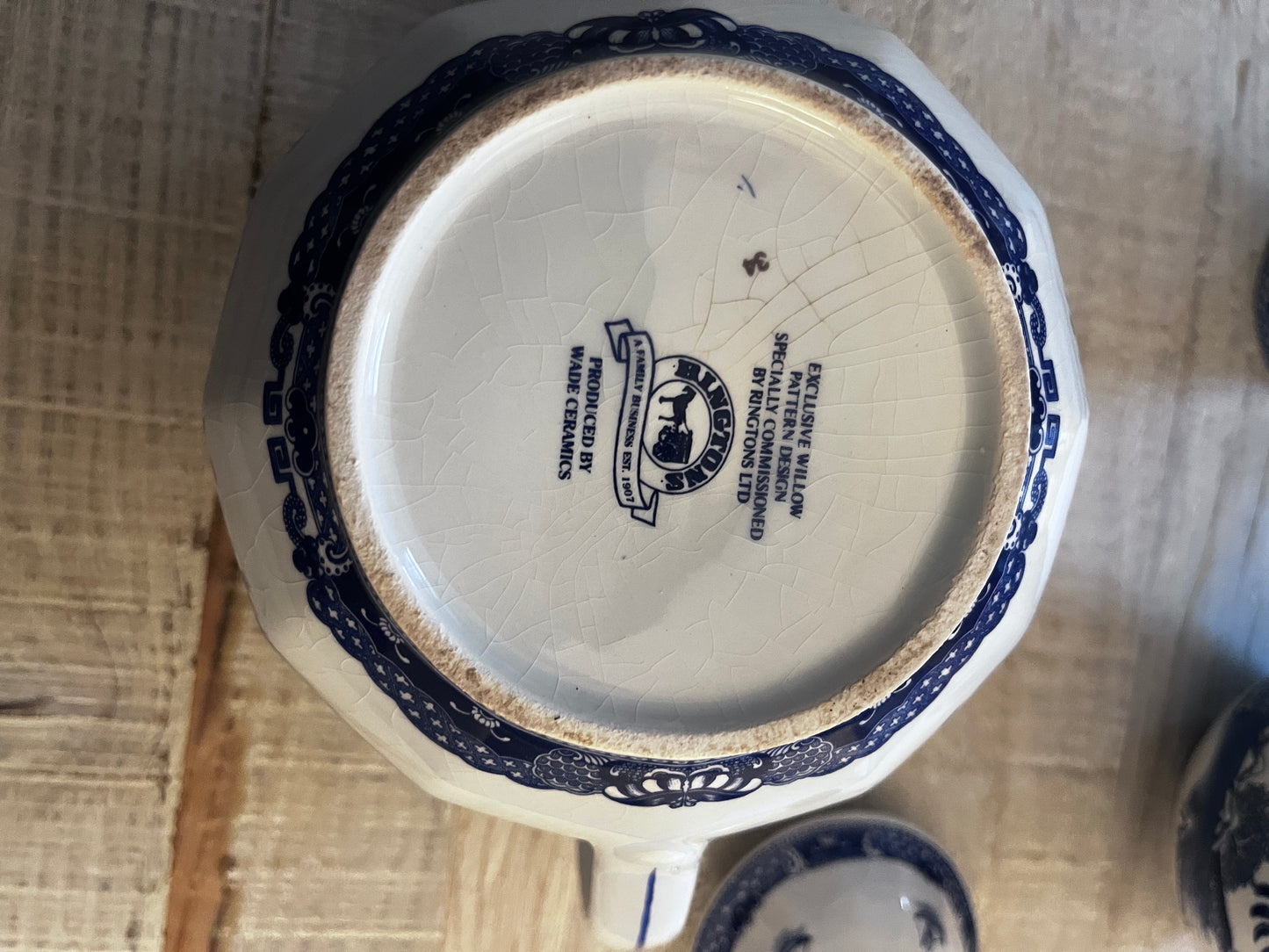 Vintage Ringtons Blue & White Tea Set – Willow Pattern Wade Ceramics Teapot, Jug & Tea Caddy