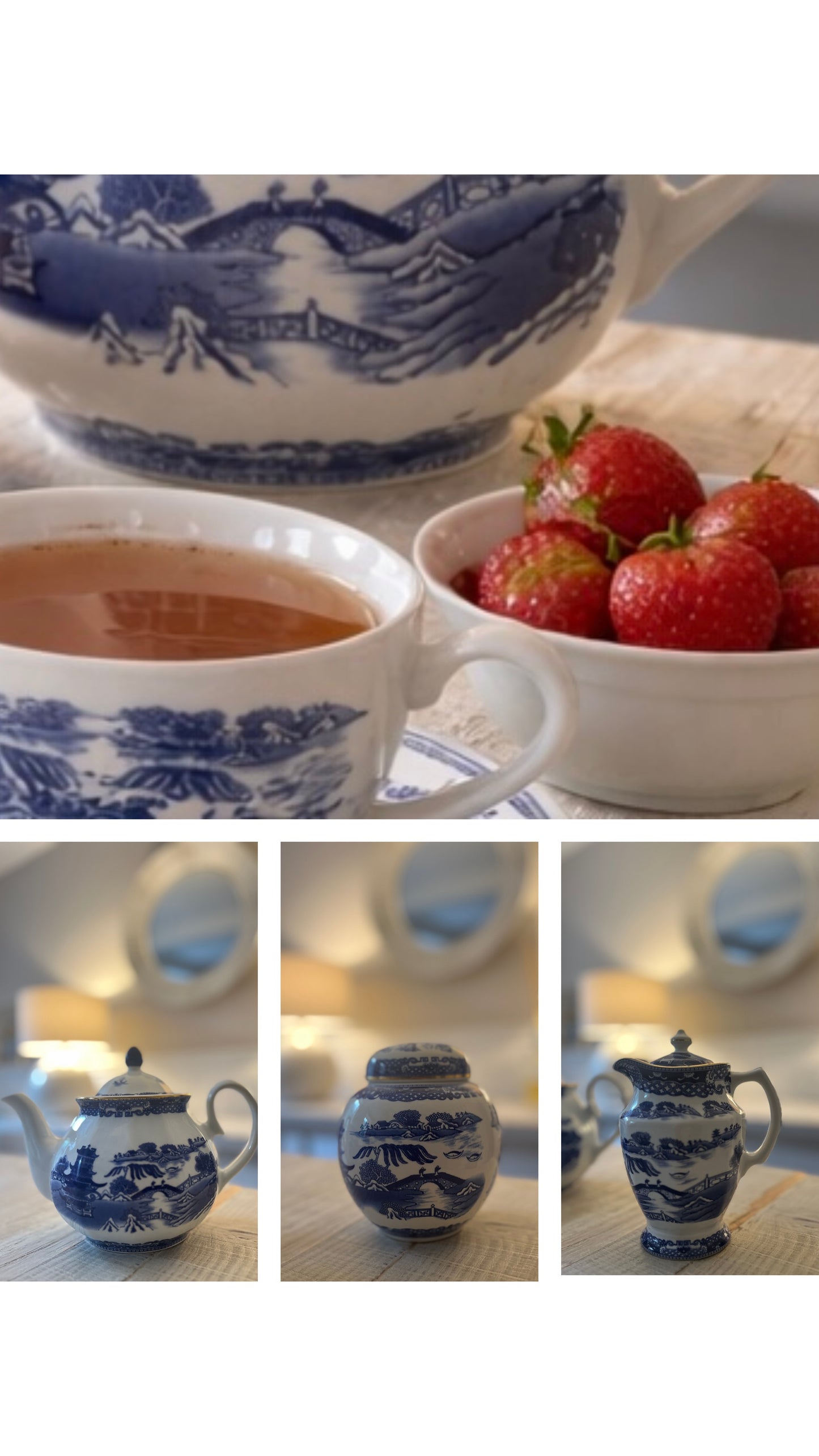 Vintage Ringtons Blue & White Tea Set – Willow Pattern Wade Ceramics Teapot, Jug & Tea Caddy