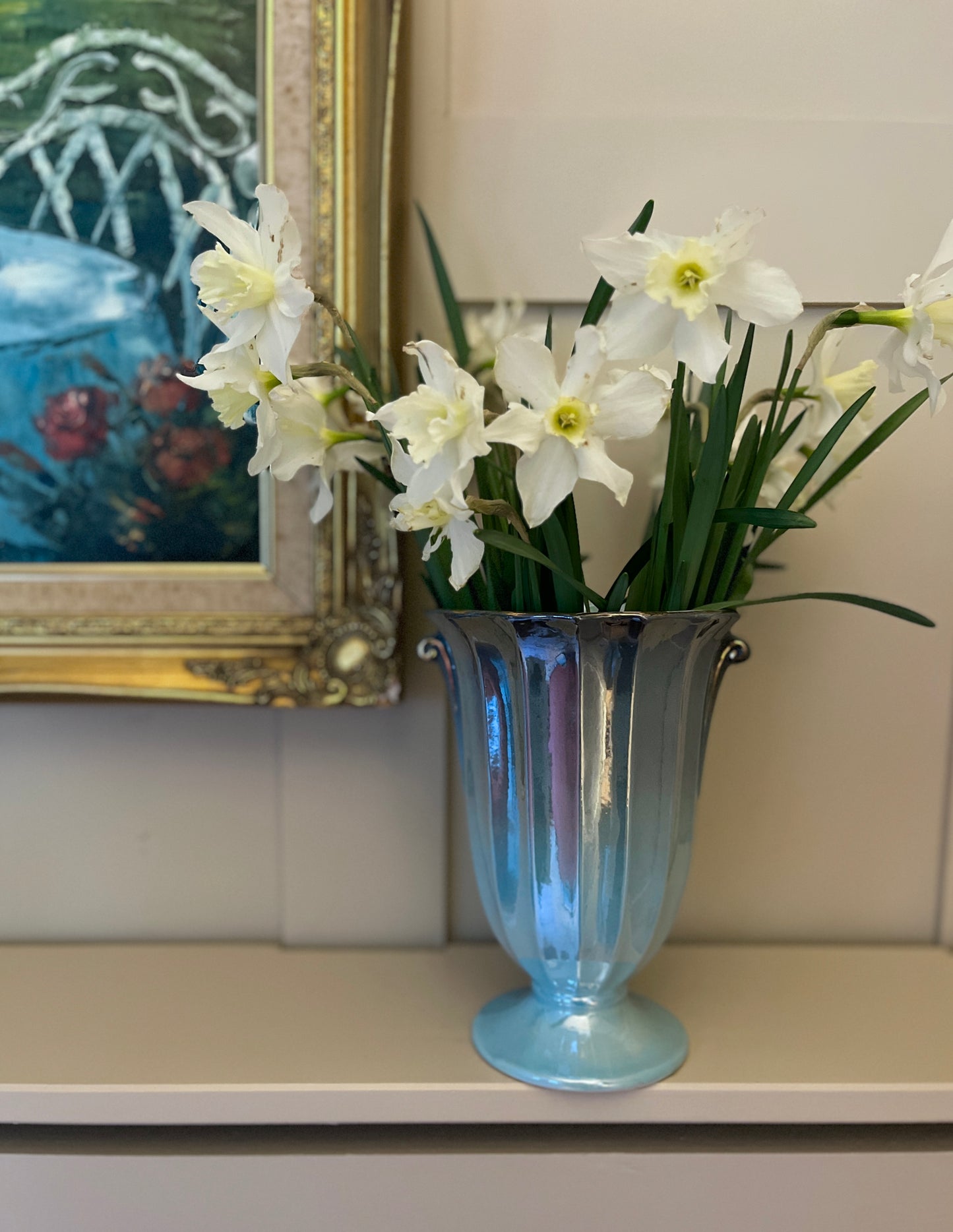 Vintage Arthur Wood Blue Lustre Vase with Gold Detail