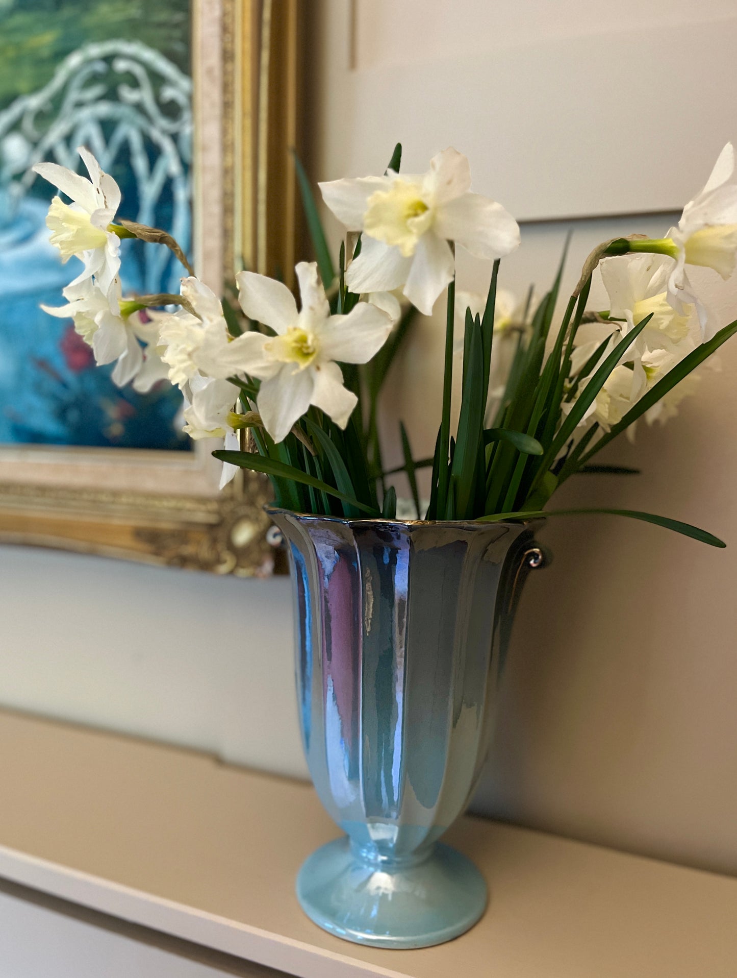Vintage Arthur Wood Blue Lustre Vase with Gold Detail