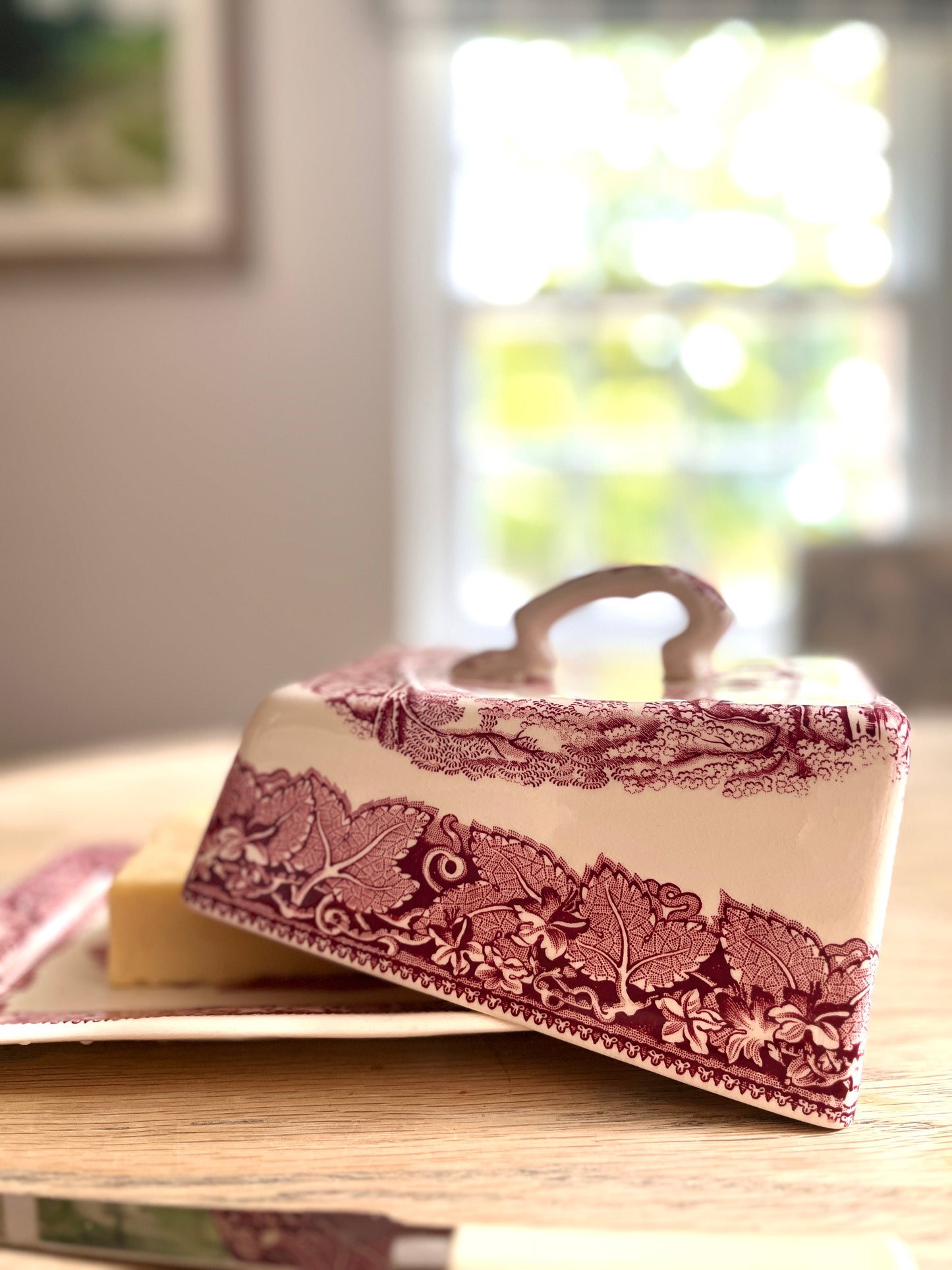 Large Mason’s Vista Ironstone Cheese Dish & Cover Rose Pink Transferware English Vintage