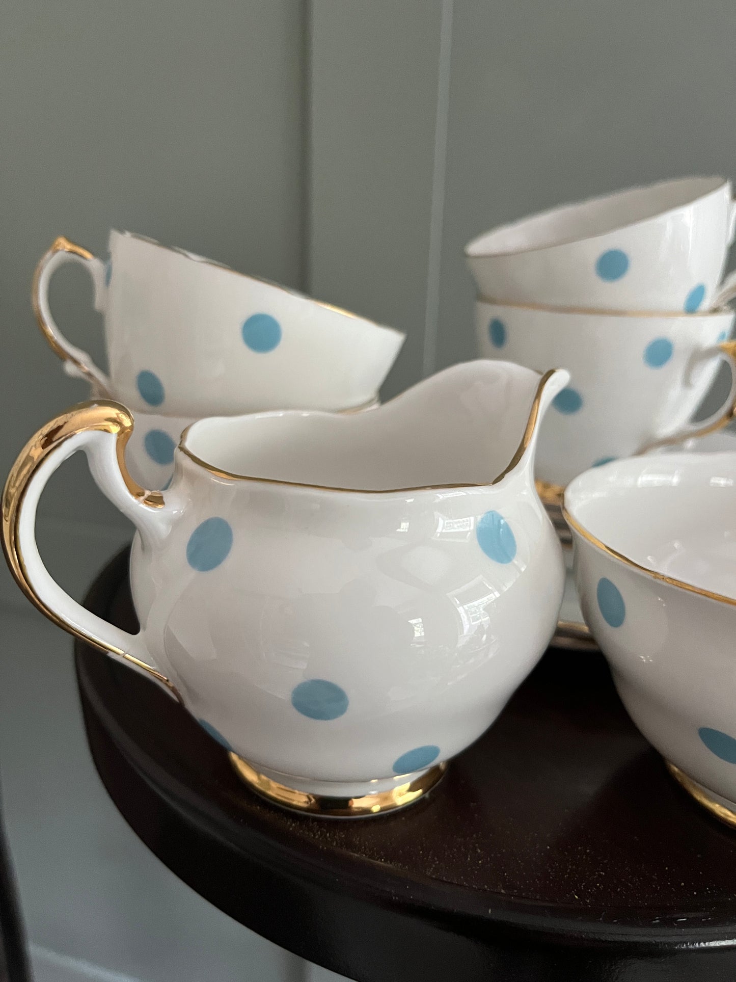 Vintage 12 Piece Vale Blue Polka Dot Tea Set for 4