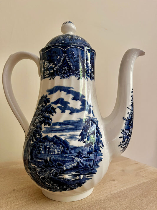 Vintage Old Castle by Barrats Blue & White Large Coffee Pot