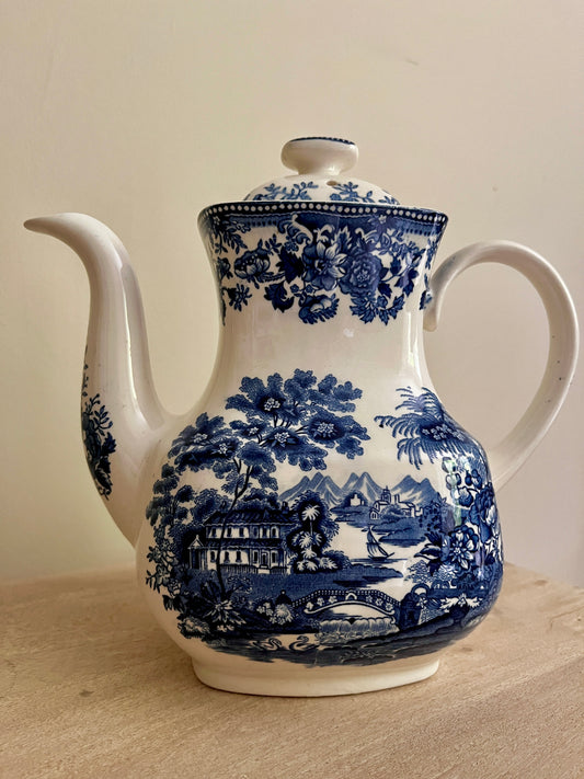 Vintage Blue and White Alfred Meakin Large Coffee Pot