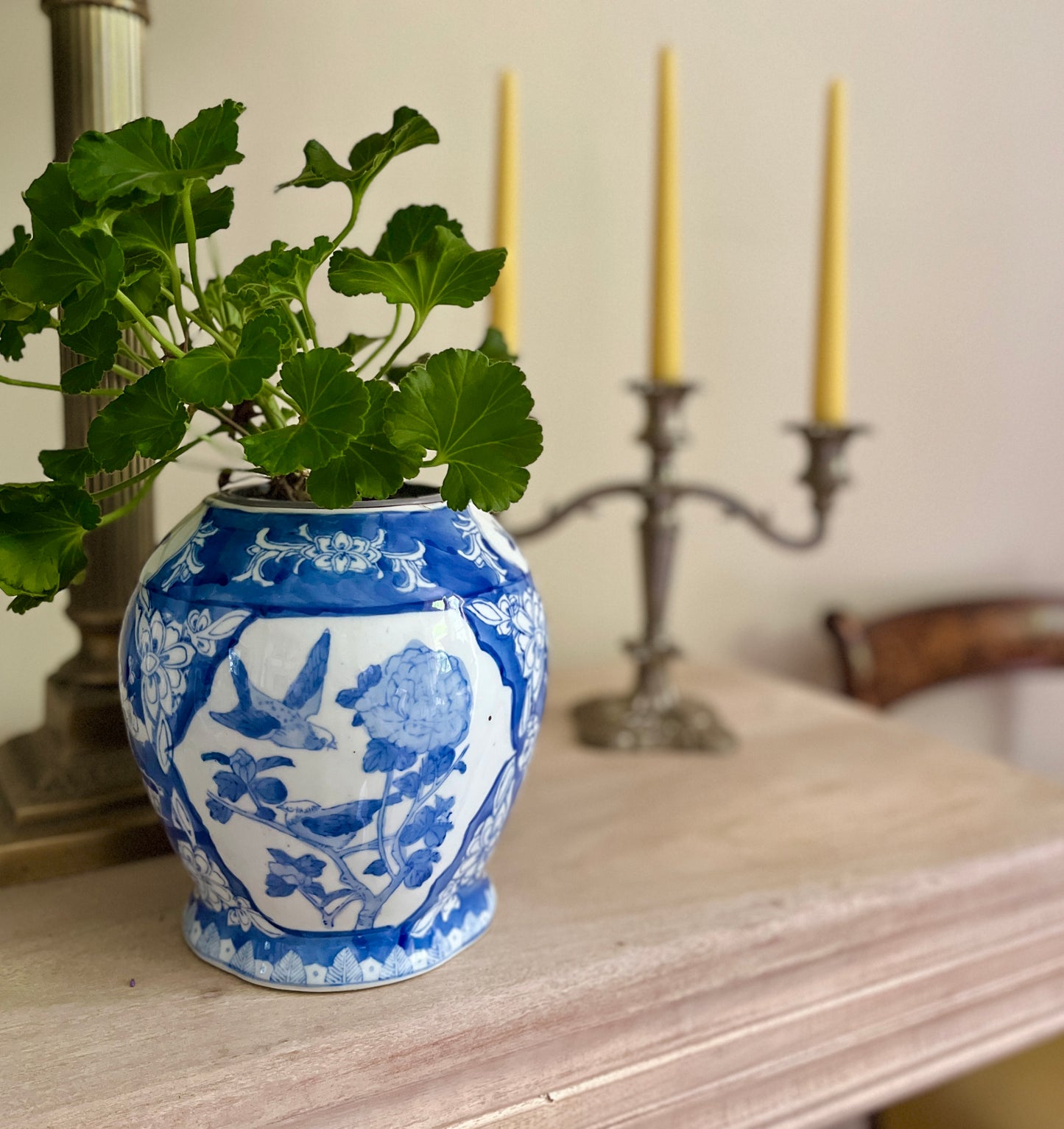 Vintage Chinese Blue and White Porcelain Vase – Hand-Painted Floral and Bird Design