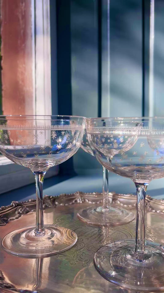 Set of 4 Antique Crystal Champagne Coupes
